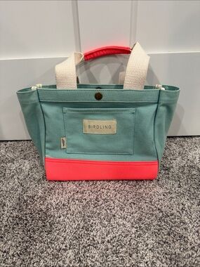 Birdling Mini Canvas Tote Bag in Teal and Coral